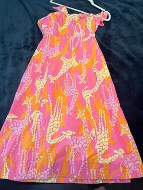 Lilly Pulitzer Strapless Giraffe Print Dress in Pink, Orange & Yellow